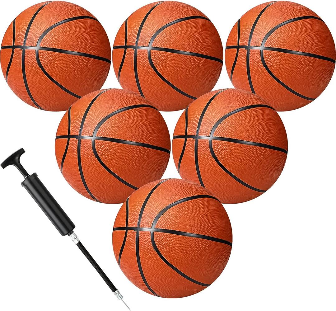 Wettarn 6 Pcs Size 5 Basketballs Bulk Christian Charity Donation Supplies 27.5 Inch Basketball with Pump Xmas Gifts for Boys and Girls Games Training (Brown)