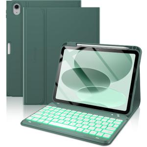 typecase Folio Keyboard Case for iPad 10th Gen 10.9 inch (2022) and iPad 11th (A16, 2025), Magnetic Wireless Detachable Keyboard, 7-Color Backlight, Thin & Light, Pencil Holder  Midnight Green