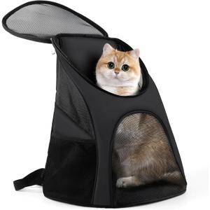 Dog Carrier Backpack Breathable for Small Pets/Cats/Puppies, Pet Carrier Bag with Mesh Ventilation, Safety Features and Cushion Back Support for Travel Hiking Camping Outdoor (Black-Larger Size)