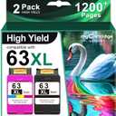 63XL Ink Cartridges Black and Color High Yield Replacement for HP Ink 63 63XL Ink Cartridge Combo Pack Work for HP Envy 4520 4512 OfficeJet 3830 5258 4650 5255 DeskJet 3630 3632 Printer Ink 63 (2Pack)