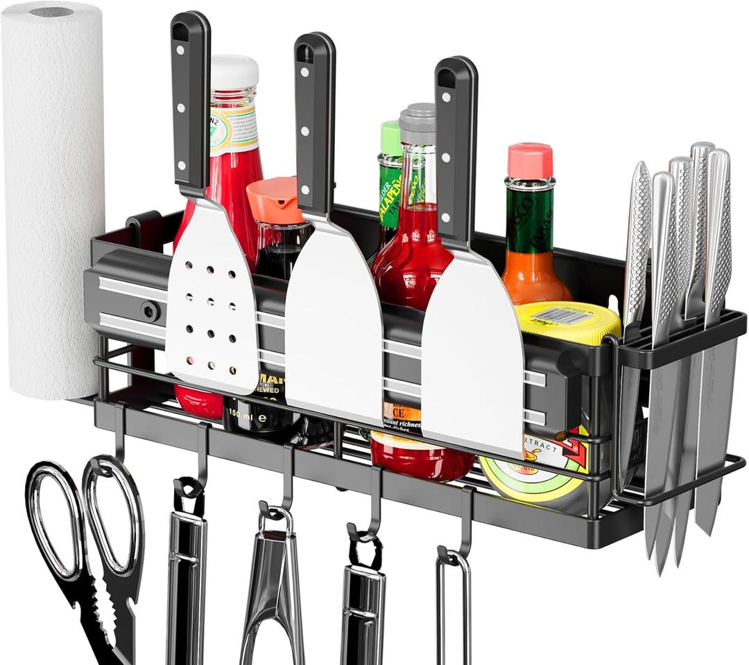 Griddle Caddy - Magnetic Tool Holder for Blackstone Grills (17"-36") with Paper Towel Holder & Knife Rack