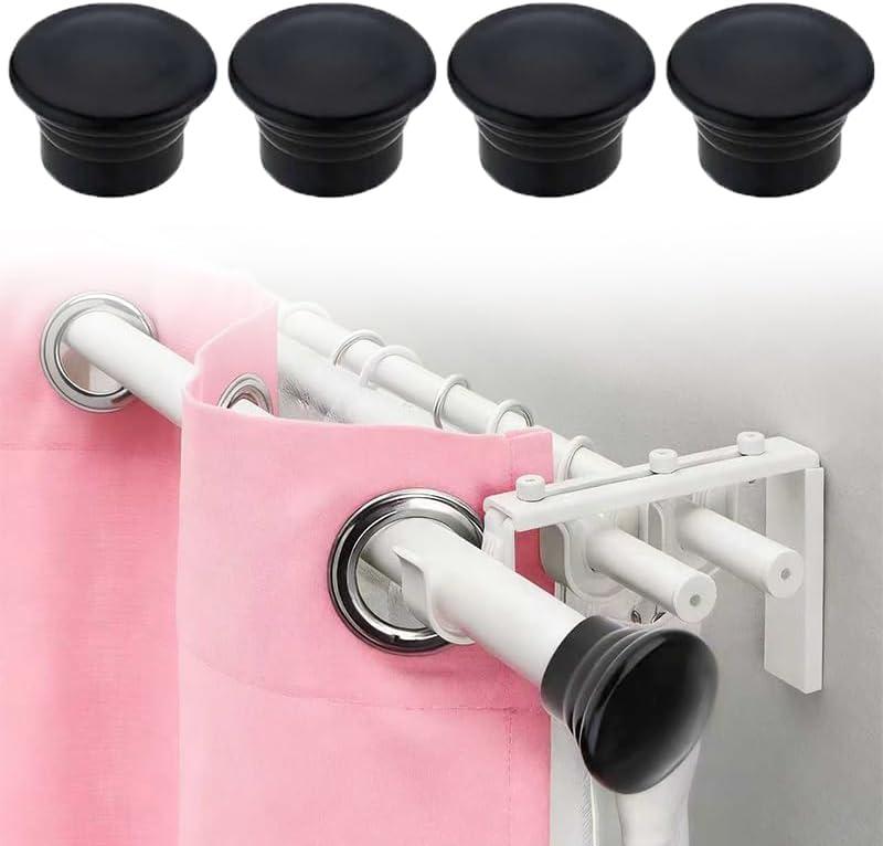 4 Pack Window Curtain Rod Cap - Black Plastic Curtain Pole End Plug Caps - Decorative Cap for 28mm / 1.13 Inch Diameter Rods (Black)