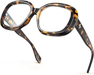 VISOONE Oversized Round Computer TR90 Blue Light Blocking Glasses for Women Men Lavinia