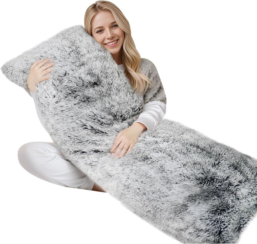 ZonLi Fluffy Body Pillow, Full Body Pillows for Adults, Long Pillow for Sleeping with Removable Cover and Adjustable Filling for Side Sleeper & PregnancyLarge and Firm Pillow, Machine Washable(Grey) (Grey)