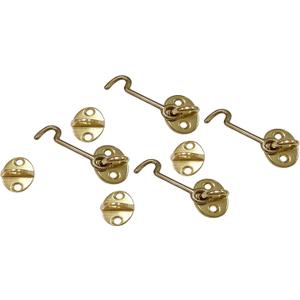 QCAA Forged Brass Cabin Hook Latch & Eye, 3", Vibrated Brass, 4 Pack, Made in Taiwan