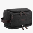 ZOMFELT Toiletry Bag for Men, Dual Layers Canvas Travel Toiletries Bag, Water-Resistant Travel Organizer with Elastic, Large Capacity Dopp Kit, Hanging Shaving Hygiene Bag, Dark Grey