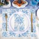 NatNarr 100 Pcs Blue Floral Guest Napkins Disposable Hand Towels for Bathroom Blue and White Paper Napkins Decorative Toile Napkin Chinoiserie Napkin for Wedding, Bridal & Baby Shower, Tea Party