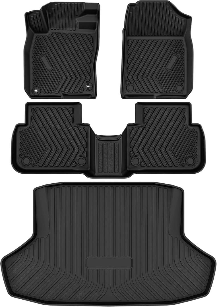 AUTOSAVER88 Floor Mats and Cargo Liner Fit for Honda Civic 2025-2022 (Non Hatchback), All Weather TPE Car Mats Guard Odorless Anti-Slip Floor Liners Trunk Mat Full Set Accessories, Black (1st & 2nd Row & Cargo Liner)