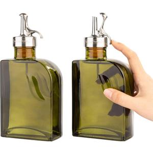 Olive Green 12oz Glass Olive Oil Bottle Dispenser - 350ml Oil and Vinegar with Pourers and Funnel - Oil Dispenser Bottle for Kitchen