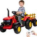 Kids Ride on Tractor with Remote Control, 12V Battery Powered Electric Tractor and 35W Dual Motors for Kids Bluetooth Music/USB, 3-Gear-Shift, Safety Belt, 7-LED Lights, Scarlet (Normal)