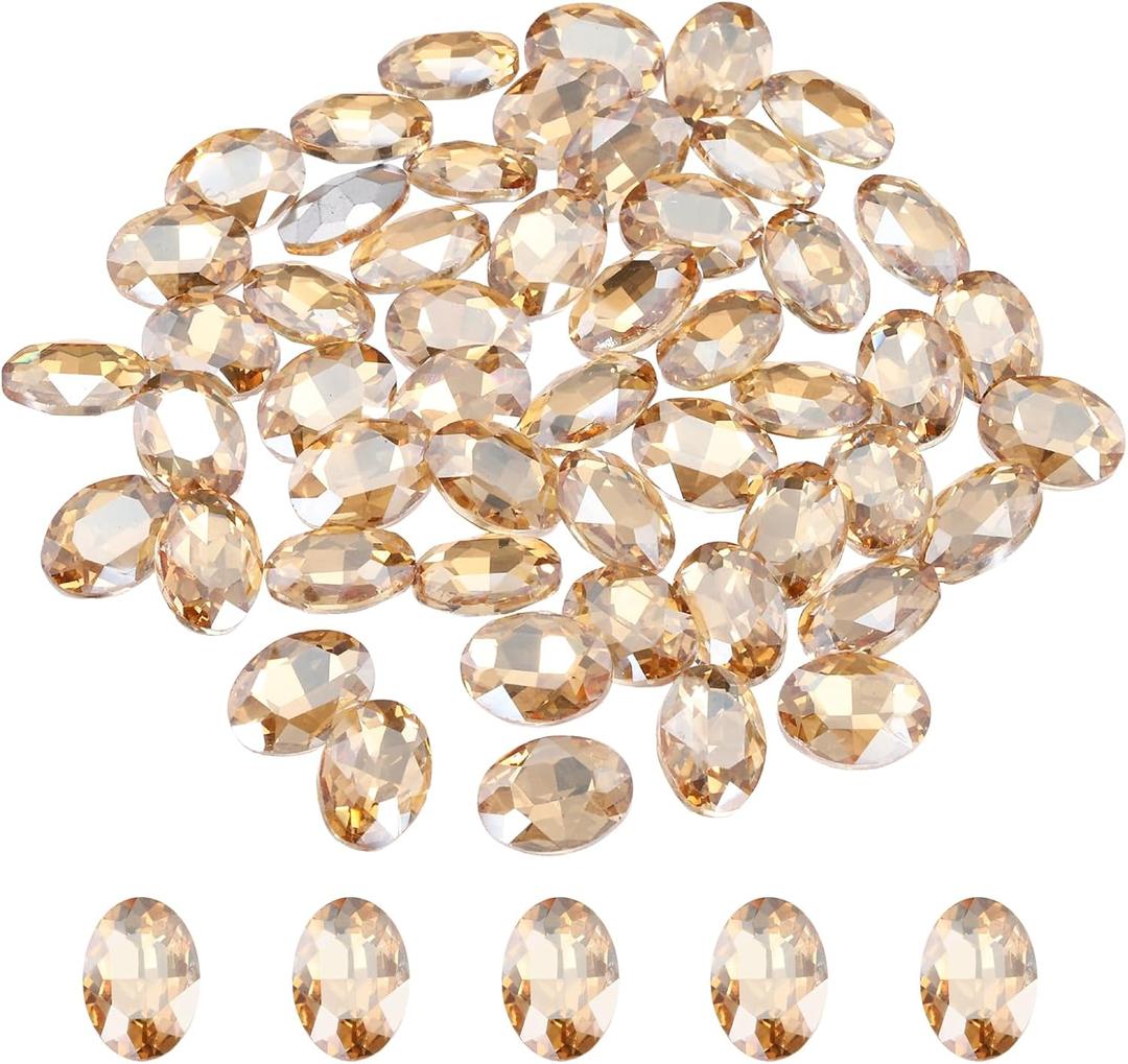 MECCANIXITY 100Pcs Oval Pointed Back Rhinestone, 10 x 14 mm Oval Faceted Glass Rhinestone Gems Pointed Back Faceted Glass Beads for Jewelry Making DIY Crafts Shoes Crystal, Champagne