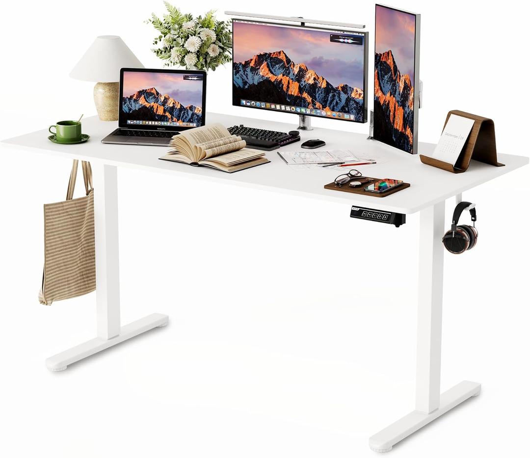 Monomi Electric Standing Desk, 48Inch Height Adjustable Sit Stand Up Ergonomic Home Office Computer PC Desks, Gaming Writing Study Bedroom Rising Table, Tall Standup Workstation, White
