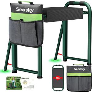 seasky Foldable Garden Kneeler and Seat, Anti-Tipping Gardening Bench Widened Thick Soft Kneeling Pad, Heavy Duty Gardening Stool with Tool Bag, Gardening Gift for Women (Dark Green)