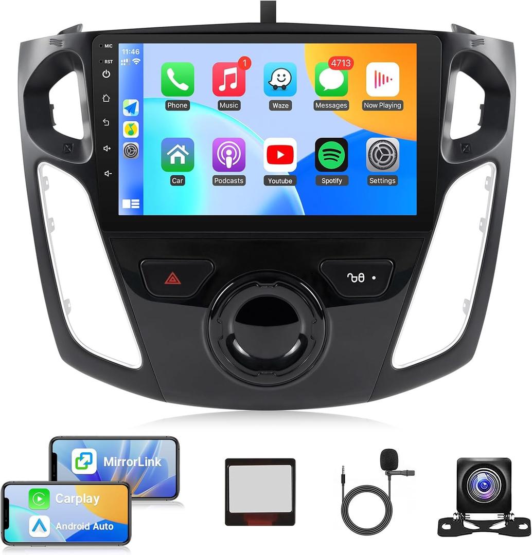 Naifay Android Car Radio for Ford Focus 2012 2013 2014 2015 2016 2017 2018 Stereo, 2G+32G 9inch IPS Touch Screen for Ford Focus Car Stereo with Carplay Android Auto/Bluetooth/GPS/WiFi/FM/Camera/MIC