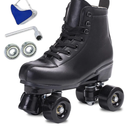 SCNUT Skates Women's Men's High Top Black PU Leather Classic Double Row Adjustable Outdoor Indoor Quad Skates and Roller Derby, 42