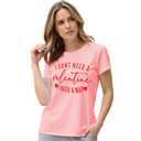 qdl Valentine's Shirts for Women - Cute Heart Short Sleeve Tee Valentine's Day Blouse Top (Pink, XXL)