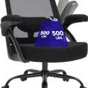 Big and Tall Office Chair 500BLS for Heavy People Mesh Wide Office Chair Heavy Duty Office Chairs with Flip-up Armrests Computer Desk Chair Black