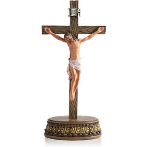 Rlcvecv Jesus Cross Statue,Catholic Cross Decor Standing Crucifix,Statues Crosses for Home Decor Gift,Catholic Altar Crosses Table Decoration,Crucifijos Catolicos