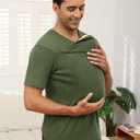 ThusFar Mens Baby Carrier Shirt Dad Shirt for Men Short Sleeve Baby Wearing T-Shirt V Neck Pocket Tee Shirts (Green, L)