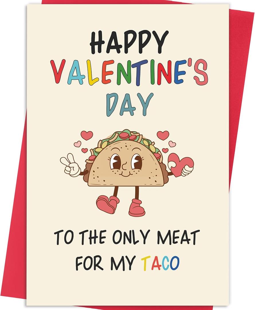 4 x Funny Valentines Day Card Gifts for Him Boyfriend, Naughty Valentine's Day Gifts for Men, Unique Valentines Day Cards for Husband, Taco Vday Cards