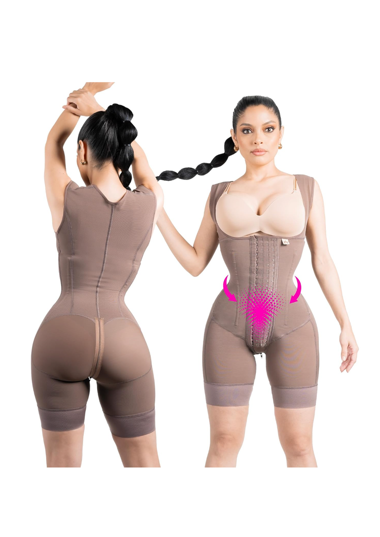 LipoLux Premium Colombian Faja for Post-Surgery Recovery – High-Compression Faja with Breathable, FeelinGirl, Color Brown, Size XXL