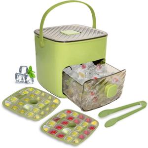 Ice Cube Tray for freezer with 2 Trays and Ice Storage Bin Tweezers, 48 Grid Ice Making Mold Ice Maker with Easy to Press Lid, for Whiskey Cocktails Beer Coffee (Green), Large