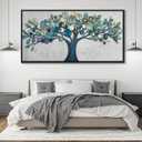 CHATYOUNG Large Wall Art Office - Framed Blue Gold Leaves Gray Background Canvas Print Nature Wall Paintings Artwork for Living Room Bedroom Office Kitchen Home Wall Decor 58"x29"