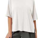 ODODOS Women's Side Split Tee Modal Soft Raglan Short Sleeve, Relaxed Fit Casual Lounge T-Shirts Yoga Tops, White, Large (White, L)
