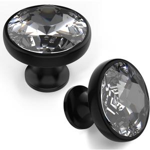 Asidrama Matte Black Kitchen Cabinet Knobs - 10 Pack Clear Crystal Drawer Knobs for Dresser and Cabinet Hardware (Single Hole Knob)