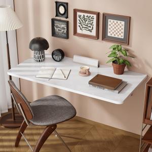 Dogsky Wall Mounted Folding Table, Floating Desk 36x15.7Inch, Fold Down Shelf Wall Mounted with Heavy Iron Brackets, Foldable Table for Launrdy Room, Office Study Work Bench, Kitchen Dining, White, 36x15.7x7.5