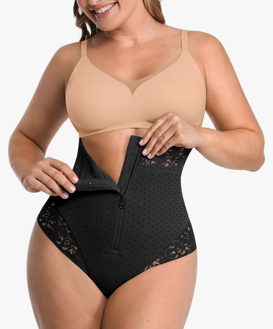 SHAPELLX Tummy Control Thong Shapewear for Women Shaping Thong Body Shaper Underwear with Hook Zipper Closure Black L SHAPELLX Tummy Control Thong Shapewear for Women Shaping Thong Body Shaper Underwear with Hook Zipper Closure Black L