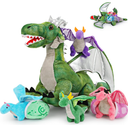7Pcs Giant Green Dragon Plush Toy Set, 21.7" Big Mother Dragon Stuffed Animal with 4 Babies & 2 Eggs, Stuffed Dinosaurs for Kids Boys Girls, Cute Soft Plushies Gift for Birthday Christmas