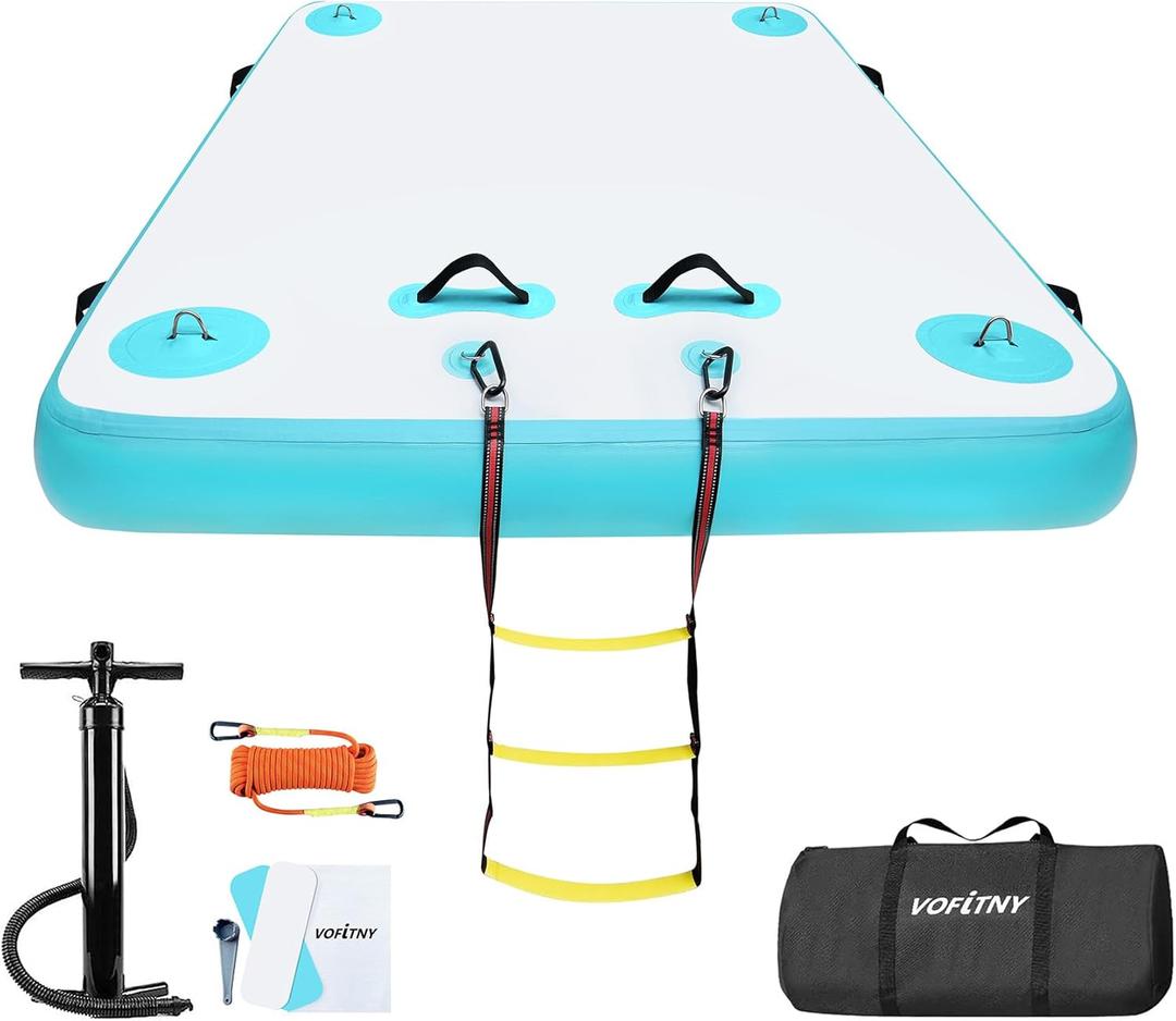 VOFiTNY Inflatable Floating Dock, Swim Platform Floating Dock for Lakes, Lake Floats for Adults, Island Raft Mat for Lake Beach Ocean, Non-Slip Surface (5ft x 6ft x 6", Cyan)