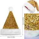 IZUS Women Men Christmas Santa Hat Velvet Red Hats with Fluffy Plush White Brim/Pom for Xmas New Years Holidays Party (One Size, Sequins-gold)