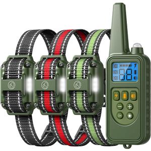 Dog Training Collar with Remote, 2600FT Range, 4 Training Modes Beep, Shake, Safe Shock, LED Light, Rechargeable IPX7 Waterproof for All Breeds Sizes, with Three Receiver Collars for 3 Dogs