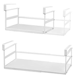 Selosiz Under Shelf Storage Basket, 2 Pack Hanging Baskets Under Cabinet Shelf Organizer, Expandable Add-On Space Saver Pantry Kitchen Bookshelf Cupboard Slide-in White Heavy-Duty