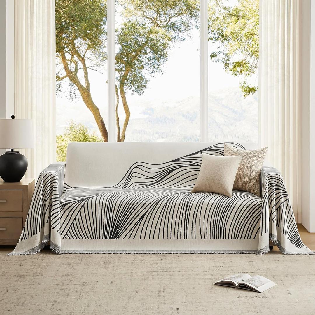 Boho Couch Cover Washable Sectional Couch Covers for Dogs Reversible Sofa Slipcover for 2 or 3 Cushion Couch Pet Friendly Furniture Protector (1# Heise, 71" x 118")