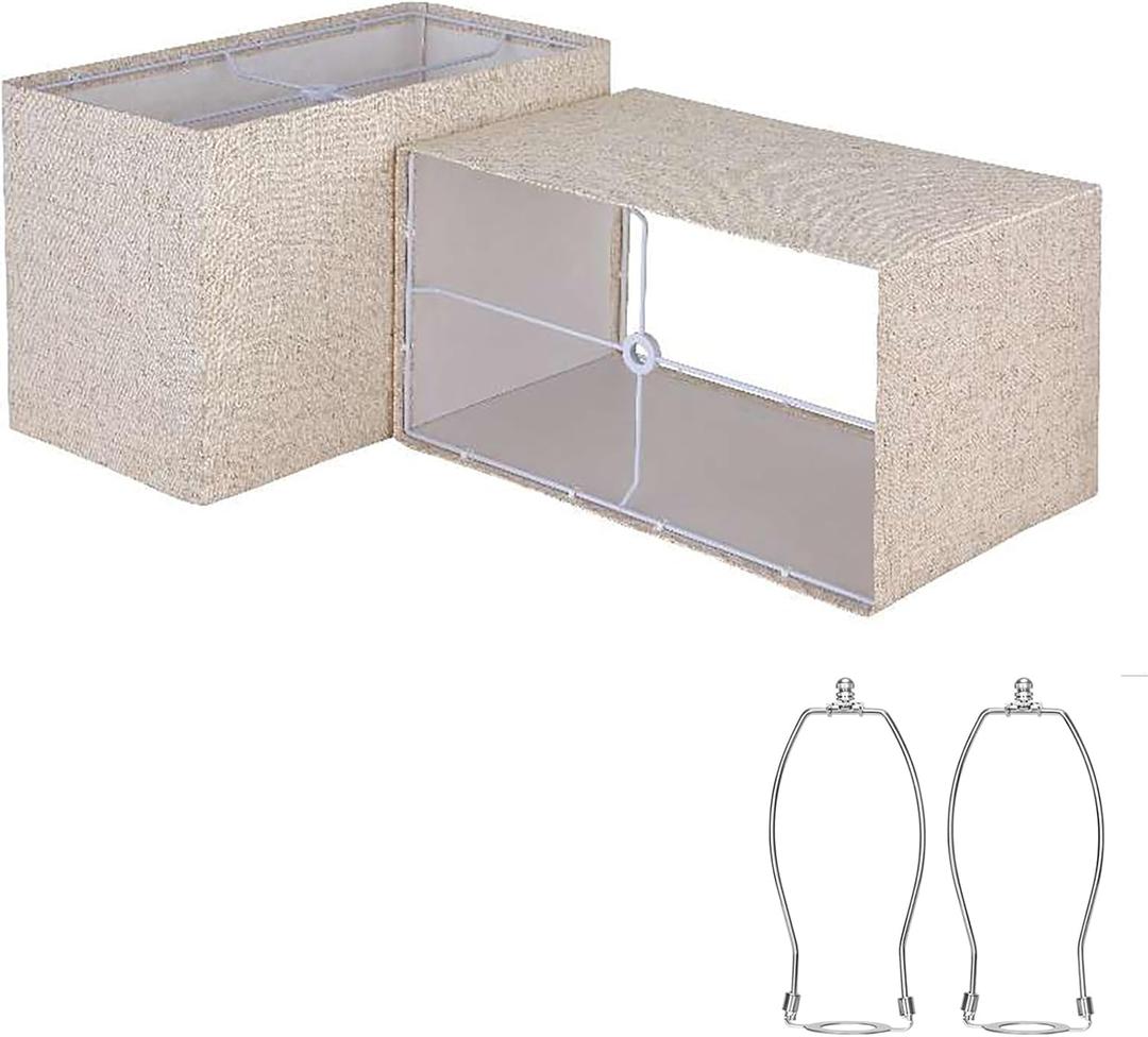 Ruiever Lampshades Set of 2, Linen Lampshades L12.6"x W6.7" x H8.07" High, Easy Assembly Replacement Lampshades for Table Lamps Floor Lamps, Beige Lampshade,Half and Spider Fitter Included