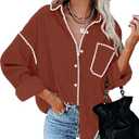 ZESICA Womens Corduroy Shacket Jacket Long Sleeve Button Down Shirt Oversized Blouses Tops with Pockets (Medium, Rust)