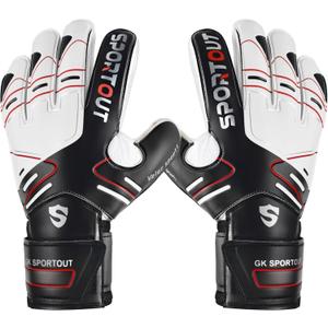 Sportout Youth&Adult Goalie Goalkeeper Gloves,Strong Grip for The Toughest Saves, with Finger Protect & 4+3MM Latex to Give Splendid Protection to Prevent Injuries,4 Colors (9, Black)