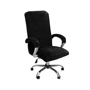 Velvet Plush Stretch Computer Office Chair Cover with Armrest, Chair Seat Cover for Office Chair for Pets & Kids, Removable Universal Desk Chair Covers for Swivel Rotating, Black, XL