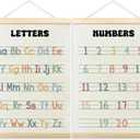 TLESKE Alphabet ABC Numbers Chart Poster Hanger Frame for Toddler Kid Classroom Set of 2, Homeschool Hanging Wall Art Decor for Nursery Playroom, Preschool Prek Learning Educational Poster, 12x16
