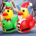 Lenwen 2 Pcs 4 ft Christmas Giant Inflatable Duck Xmas Large Huge Blow up Rubber Yard Yellow Inflatable Duck with Christmas Cloth Pool Float for Indoor Outdoor Holiday Party Garden Patio Lawn Decor