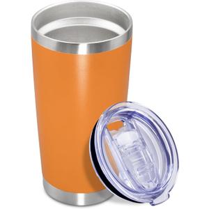20 oz Tumbler Coffee Tavel Tumblers Bulk with Lid Stainless Steel Double Wall Vacuum Insulated Mug Powder Coated Cups fit Car Cupholder for Hot and Cold - Orange, 1Pack