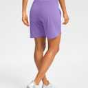 Soothfeel Women's 7" Athletic Running Long Shorts with Pockets High Waisted Bermuda Shorts for Women Workout Walking Casual (L)