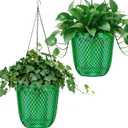 QCQHDU Hanging Planters for Indoor Plants, 2-Pack 7.2 Inch Self Watering Hanging Pots, Plastic Plant Hanger with Drainage Holes and 3 Hooks Chains for Garden Home (Emerald)