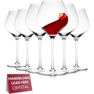 Gusto Nostro Crystal Wine Glasses Set of 6, 22 Oz Long Stem Modern Wine Glasses for White and Red Wine, Dishwasher Safe, Fancy, Elegant, Large and Tall Wine Glass for Wedding Christmas Anniversary