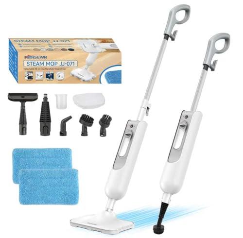 Mxnsewr Steam Mop All-in-one Multi-Functional Powerful Steam Cleaner, Handheld Detachable Floor Steamer with 2 Steam Level, 380ML Water Tank & 23FT Power Cord for Whole Home Use（White