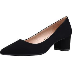 DREAM PAIRS Womens Chunky Low Block Heels Closed Toe Dress Pumps Shoes (8, Black/Nubuck/Pu)