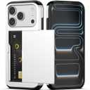 Nvollnoe Compatible with iPhone 17 Pro Case with Card Holder Dual Layer Heavy Duty Protective Shockproof Hidden Card Slot Slim Wallet Phone Case for Women&Men 6.3 inch(White)